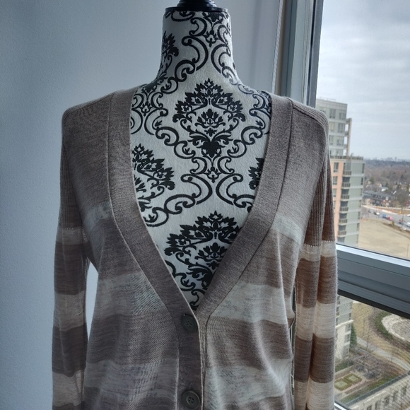 LOFT Stripe Long Casual Spring Cardigan in Brown - Picture 2 of 8